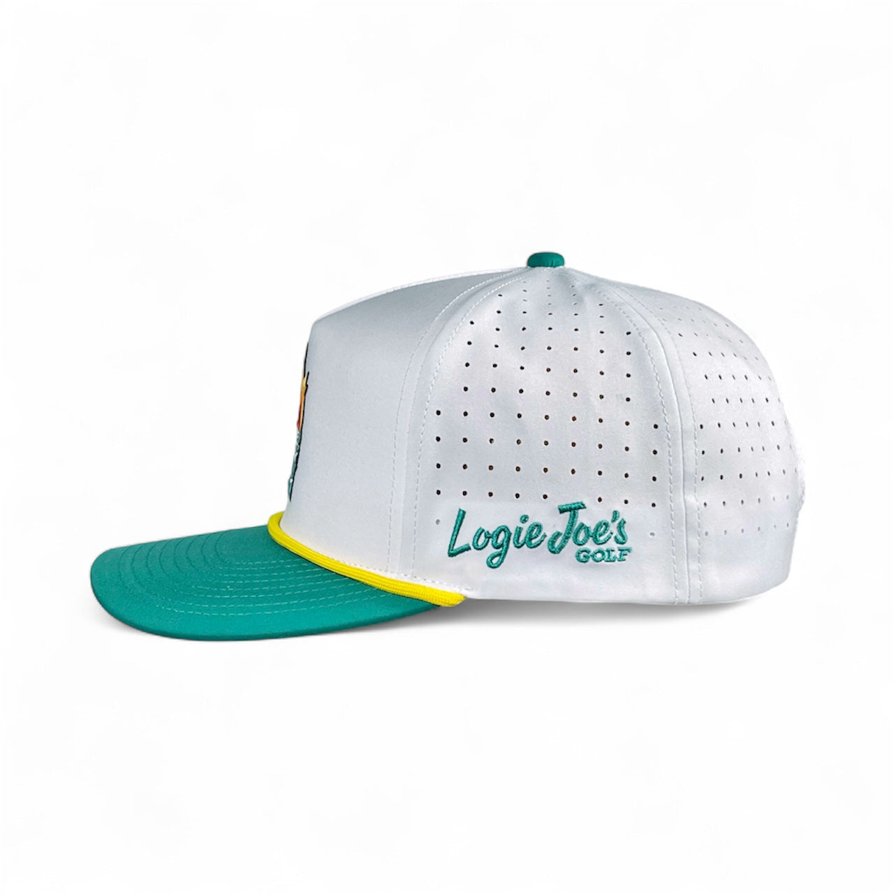 Dumpster Fire Golf Hat | Snapback Cap | Built-in Magnetic Ball Marker Holder + Marker Included | Adjustable | Trash Waste White, Teal