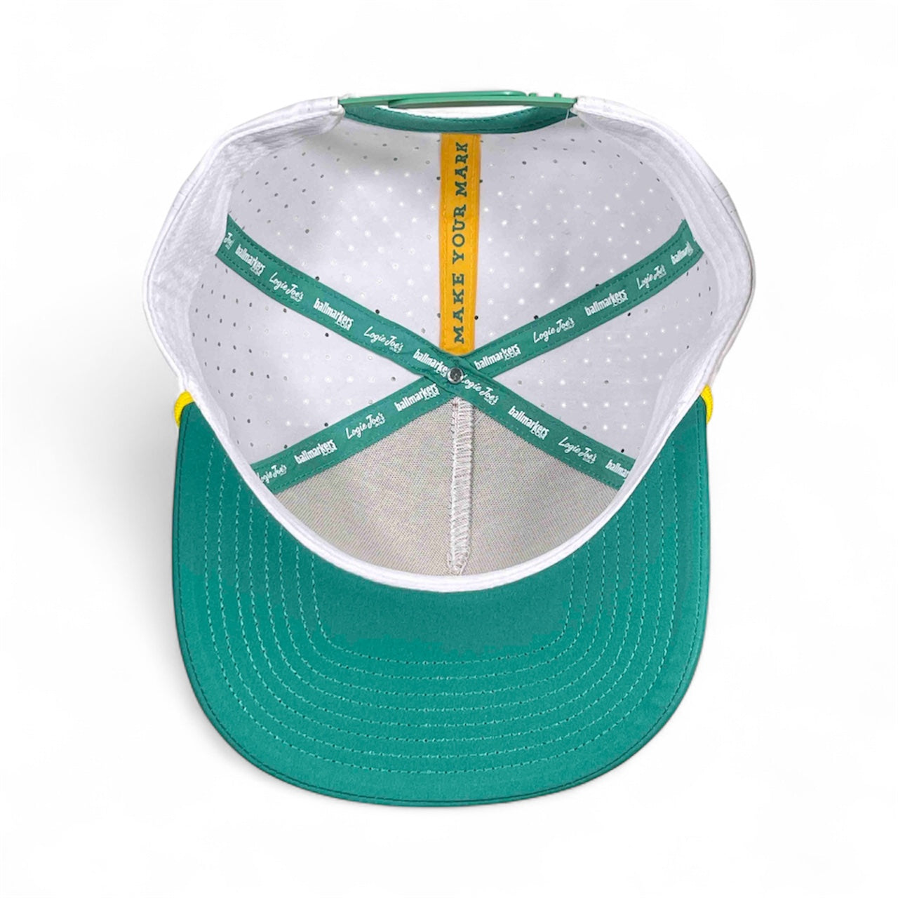 Dumpster Fire Golf Hat | Snapback Cap | Built-in Magnetic Ball Marker Holder + Marker Included | Adjustable | Trash Waste White, Teal