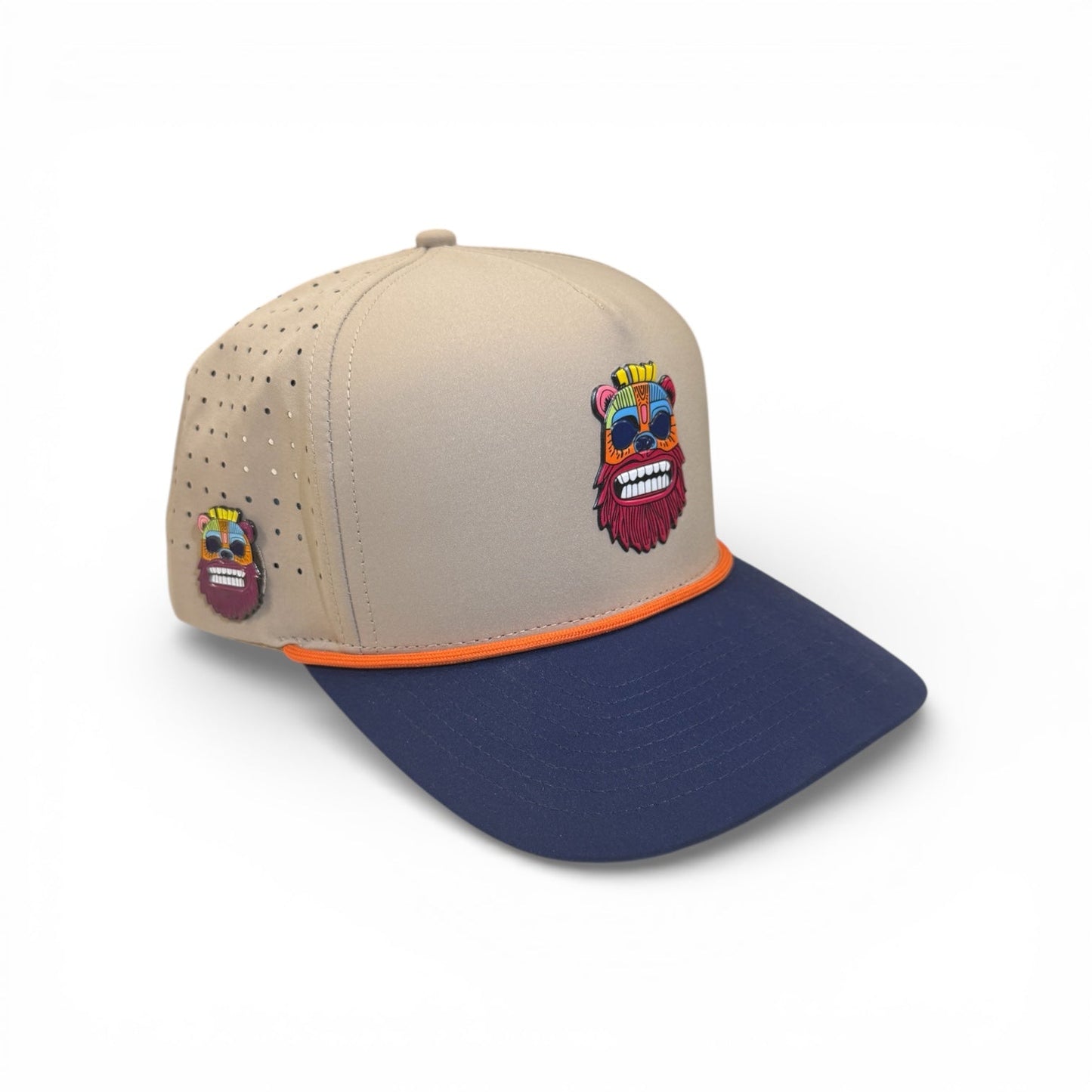 Tiki Bear Golf Hat | Snapback Cap | Built-in Magnetic Ball Marker Holder + Marker Included | Adjustable Multicolor