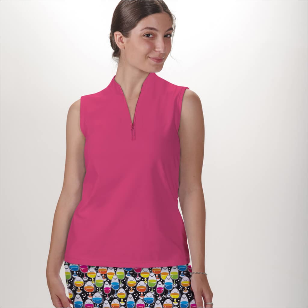 PINK SLEEVELESS QUARTER ZIP TOP - The Golf Guys Online