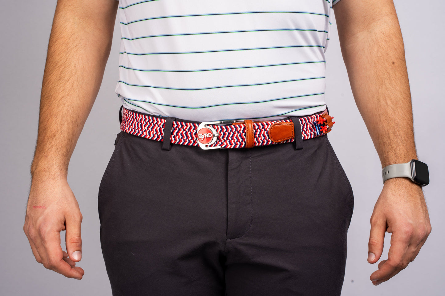 THE BRAIDED BYRD GOLF BELT - Red & White Bluebyrd - The Golf Guys Online