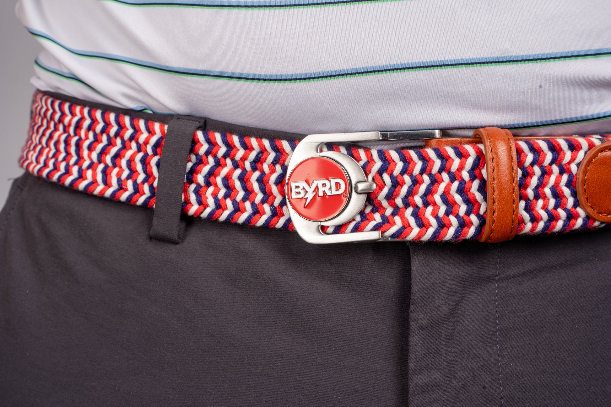 THE BRAIDED BYRD GOLF BELT - Red & White Bluebyrd - The Golf Guys Online