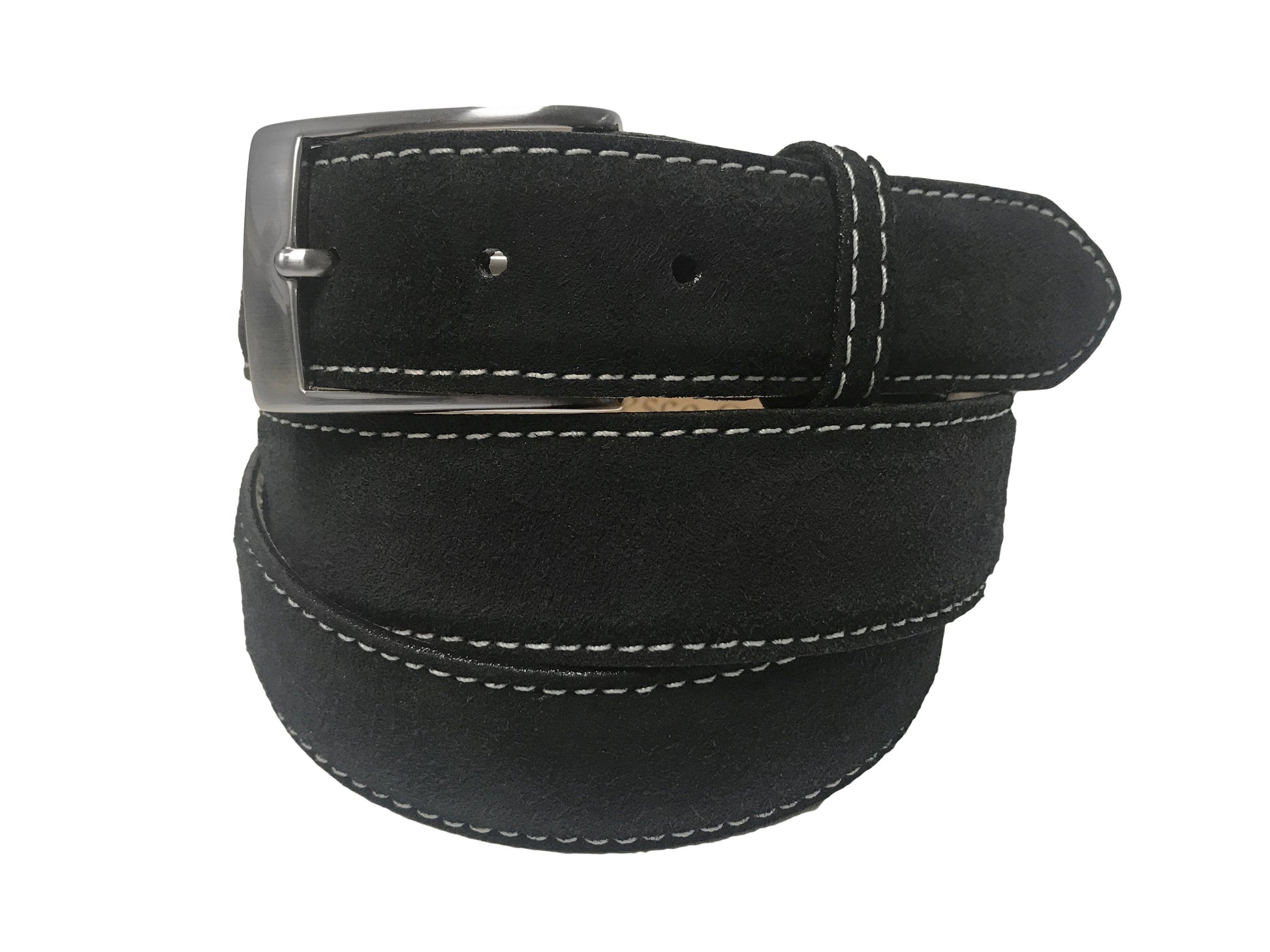 Calf Skin Suede Belt Black / White Stitch - The Golf Guys Online