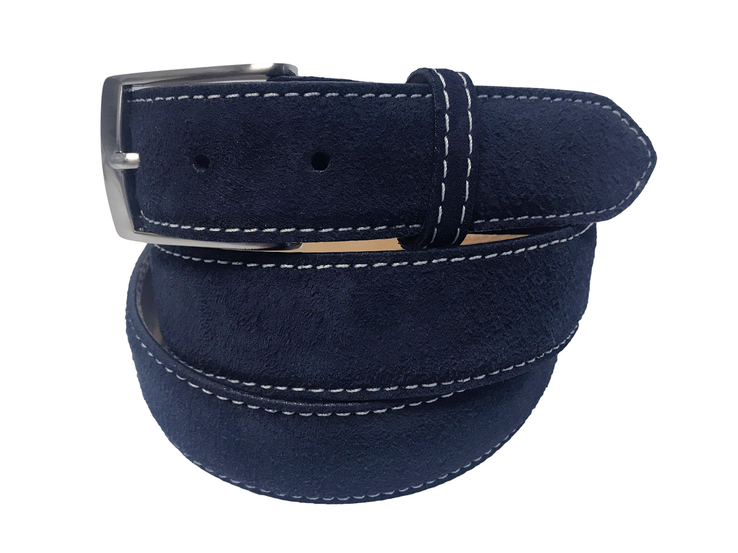 Calf Skin Suede Belt Navy / White Stitch - The Golf Guys Online