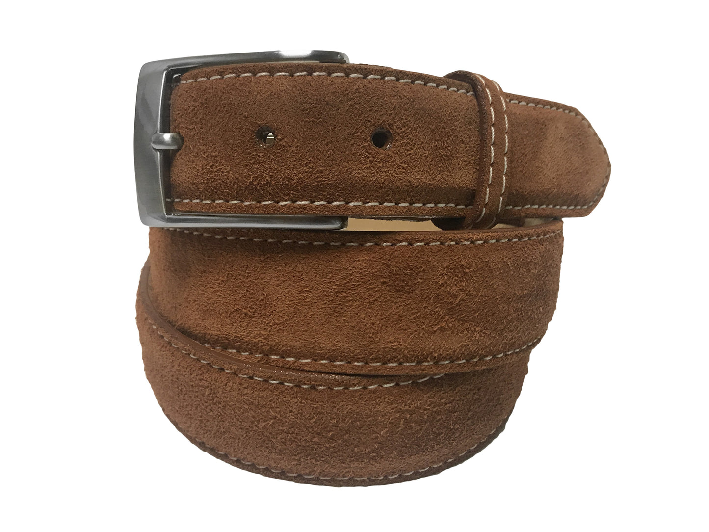 Calf Skin Suede Belt Tan / White Stitch - The Golf Guys Online