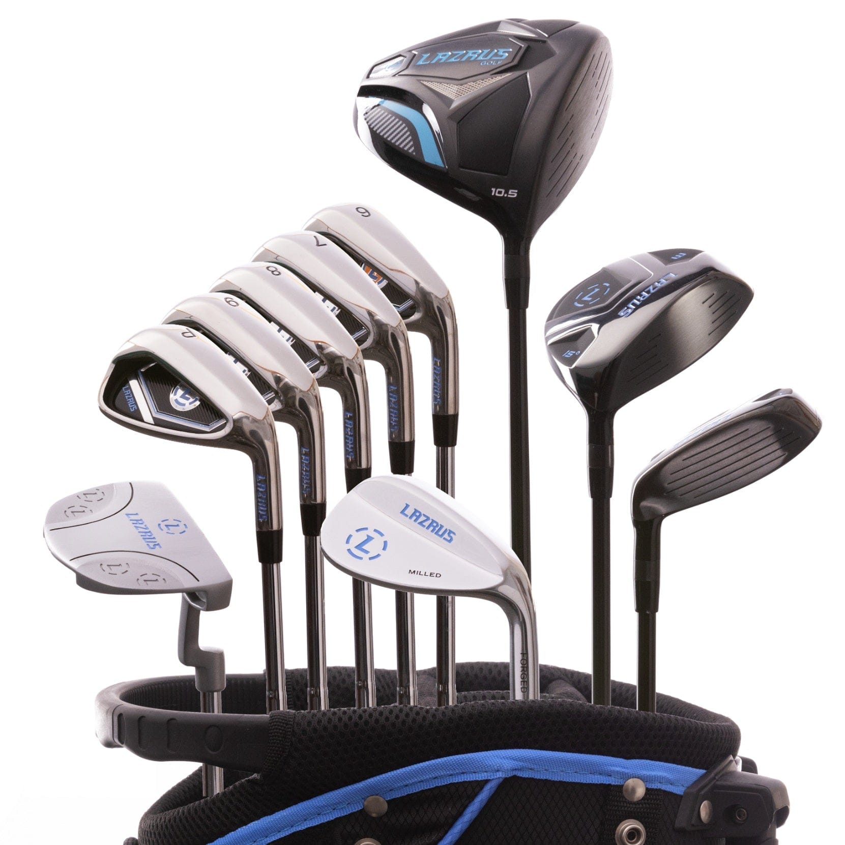 Lazrus Golf - 11 pc Set - Driver, 3W, 4H, 6-PW Irons, 56° Wedge, Putter & Bag - The Golf Guys Online
