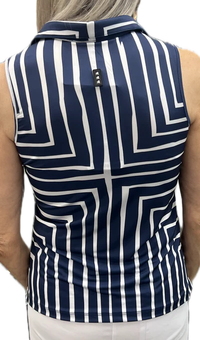 Jamie Sadock Spirit Basic Collection: Women's Sleeveless Shirt-Navy Geometric Print - The Golf Guys Online