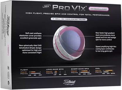 Titleist 2025 Pro V1x Performance Alignment Pink Golf Balls