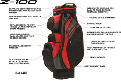 One With Golf Z-100 15-Way Cart Bag Charcoal/Black - The Golf Guys Online