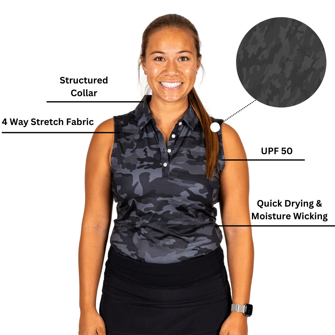Black Camo Women's Polo (Sleeveless) - The Golf Guys Online