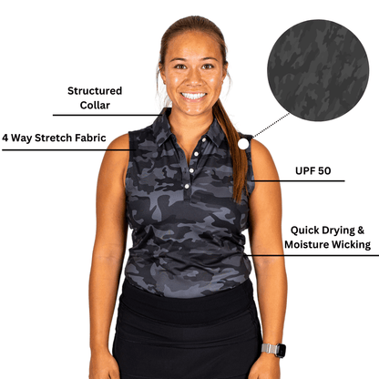 Black Camo Women's Polo (Sleeveless) - The Golf Guys Online