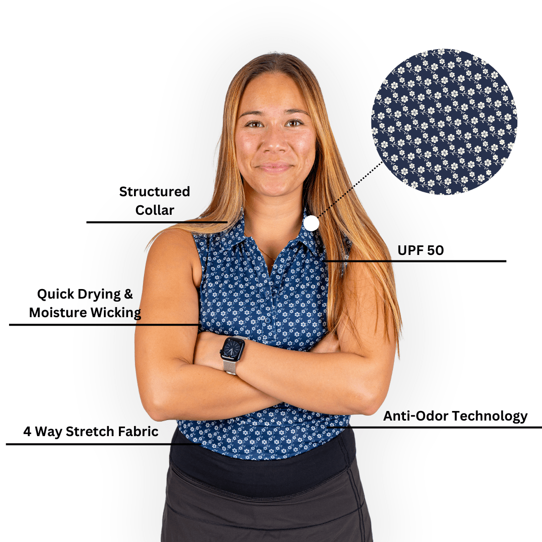 Blue Floral Women's Polo (Sleeveless) - The Golf Guys Online