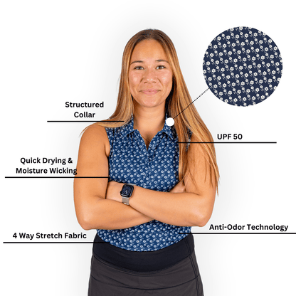 Blue Floral Women's Polo (Sleeveless) - The Golf Guys Online