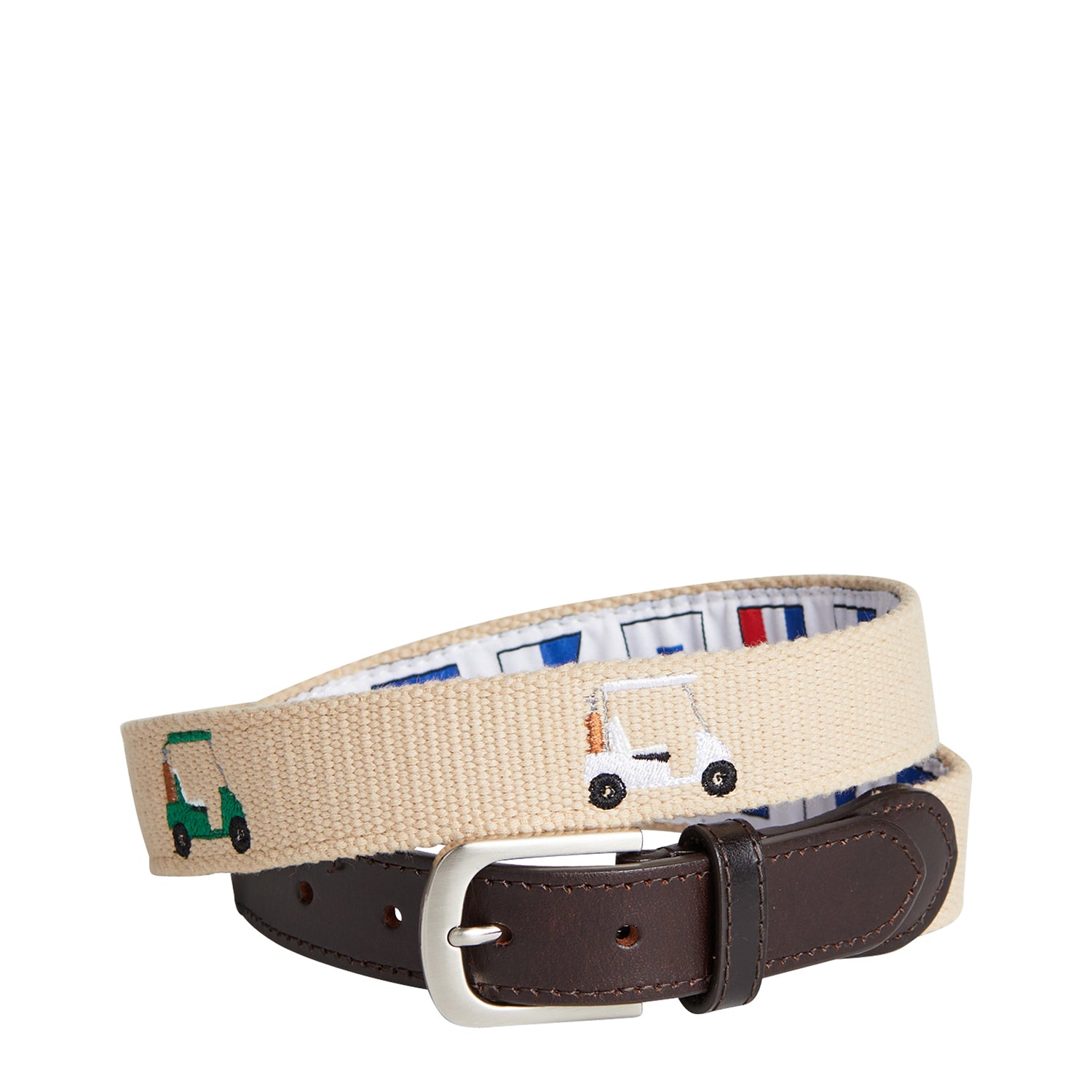 Bowsprit Belt Tan Embroidered With Golf Carts - The Golf Guys Online