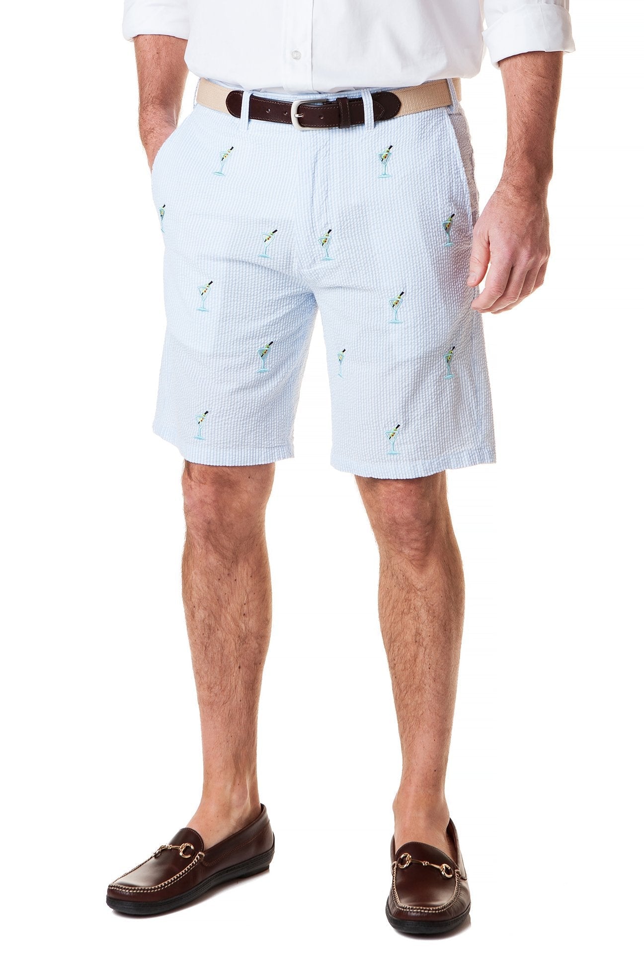 Cisco Embroidered Short Blue Seersucker with Martini - The Golf Guys Online