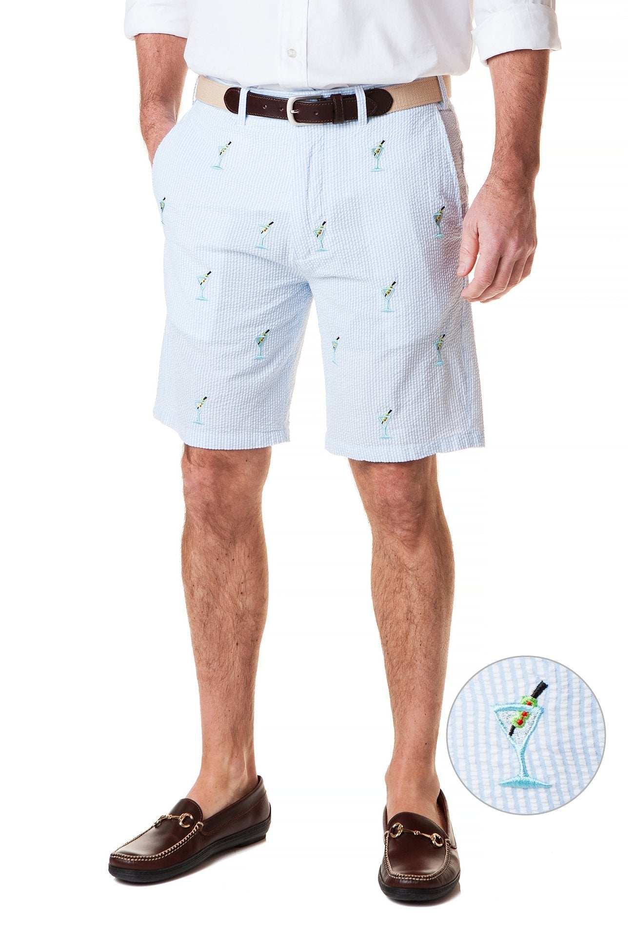 Cisco Embroidered Short Blue Seersucker with Martini - The Golf Guys Online