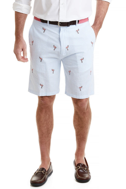 Cisco Short Stretch Twill Blue Seersucker with Flamingo - The Golf Guys Online