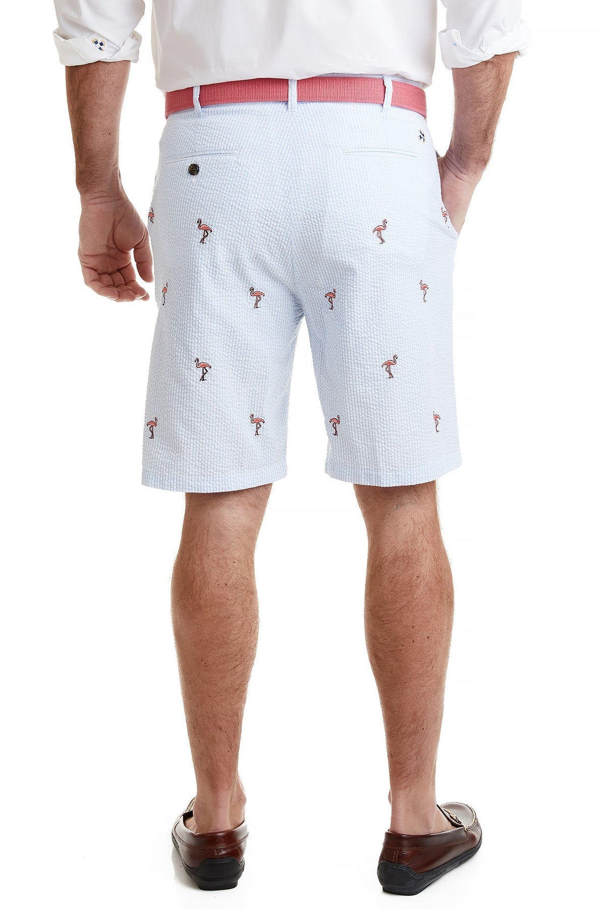 Cisco Short Stretch Twill Blue Seersucker with Flamingo - The Golf Guys Online