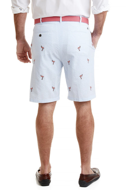 Cisco Short Stretch Twill Blue Seersucker with Flamingo - The Golf Guys Online