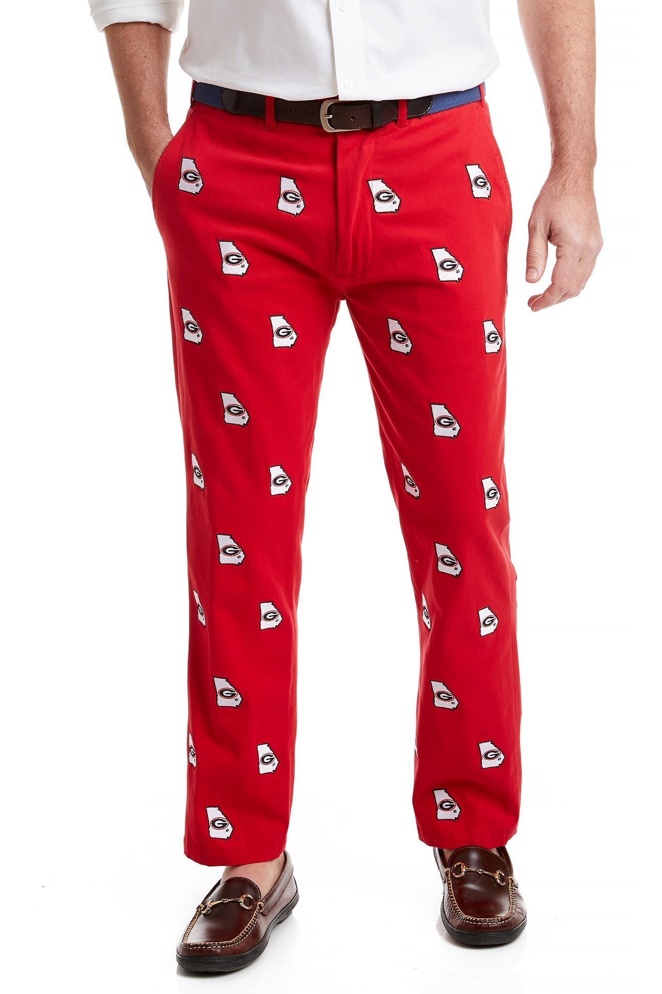Collegiate Stretch Twill Pant Bulldog Red with UGA - The Golf Guys Online