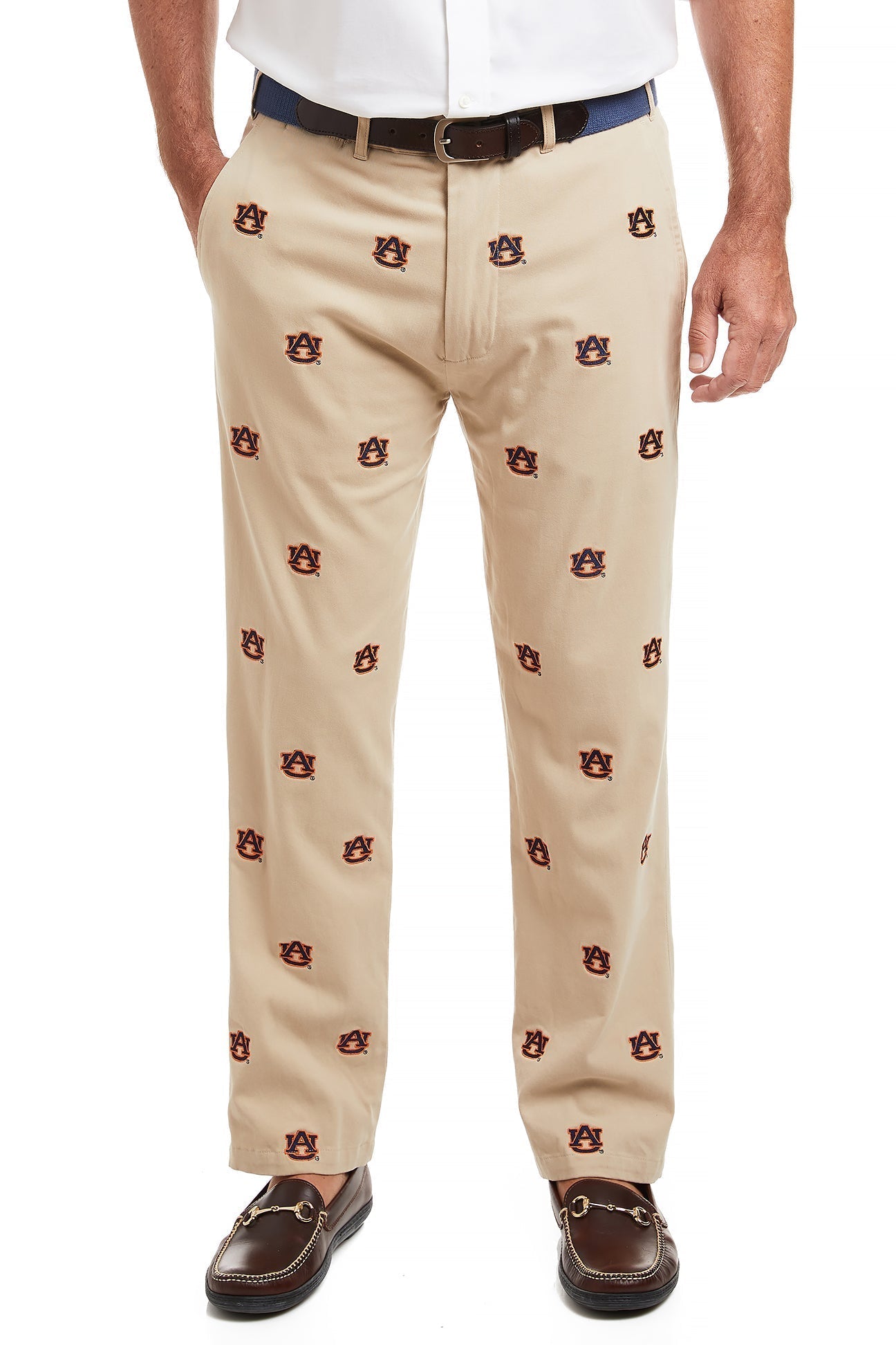 Collegiate Stretch Twill Pant Khaki with Auburn - The Golf Guys Online