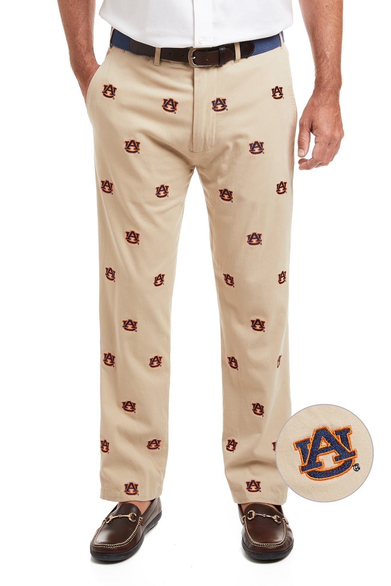 Collegiate Stretch Twill Pant Khaki with Auburn - The Golf Guys Online