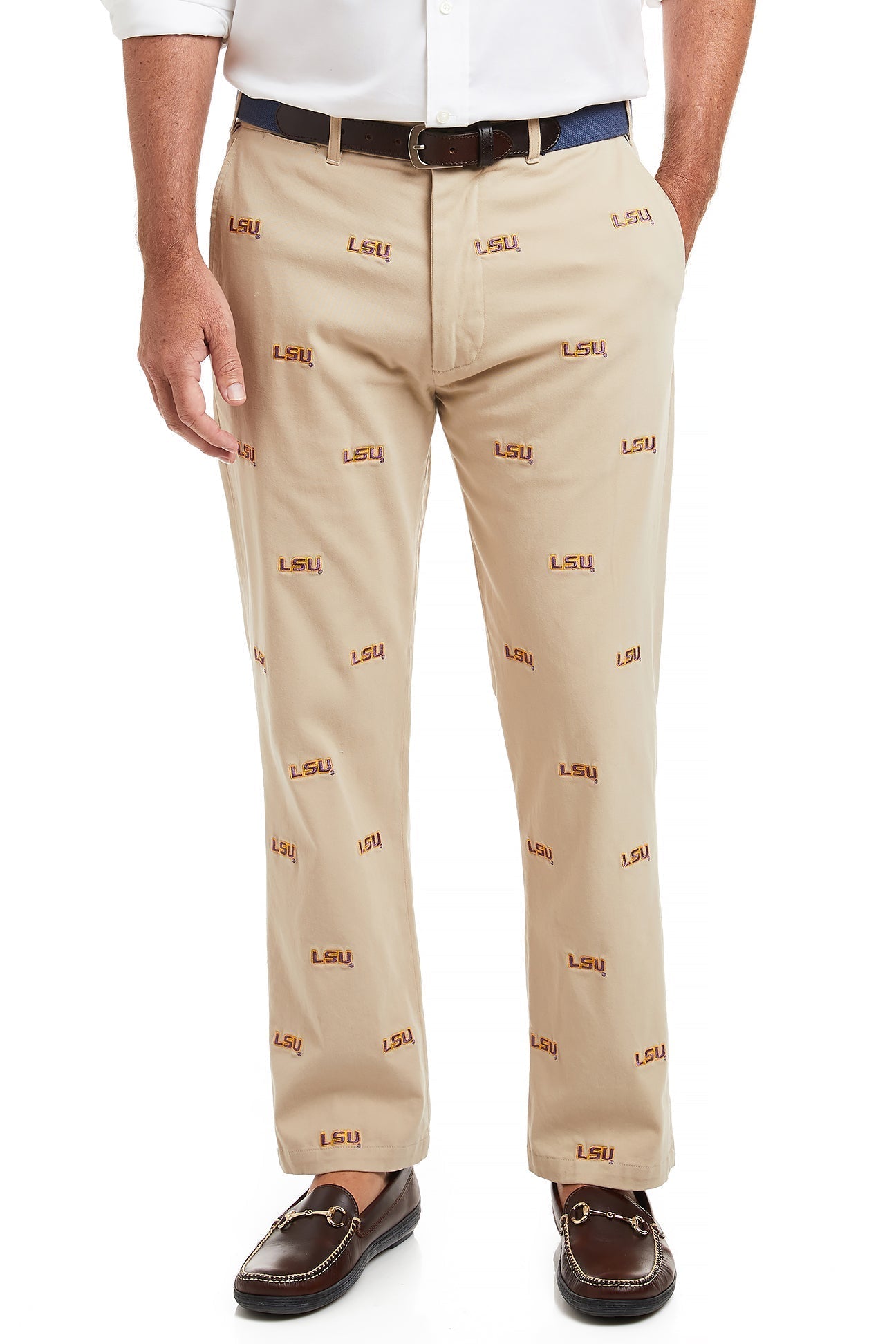 Collegiate Stretch Twill Pant Khaki with LSU - The Golf Guys Online