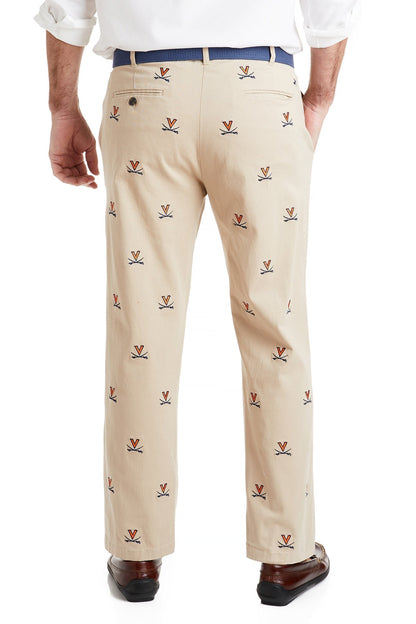 Collegiate Stretch Twill Pant Khaki with UVA - The Golf Guys Online