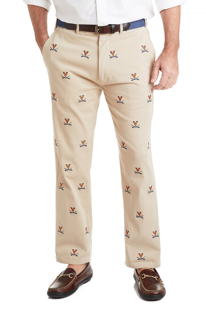 Collegiate Stretch Twill Pant Khaki with UVA - The Golf Guys Online