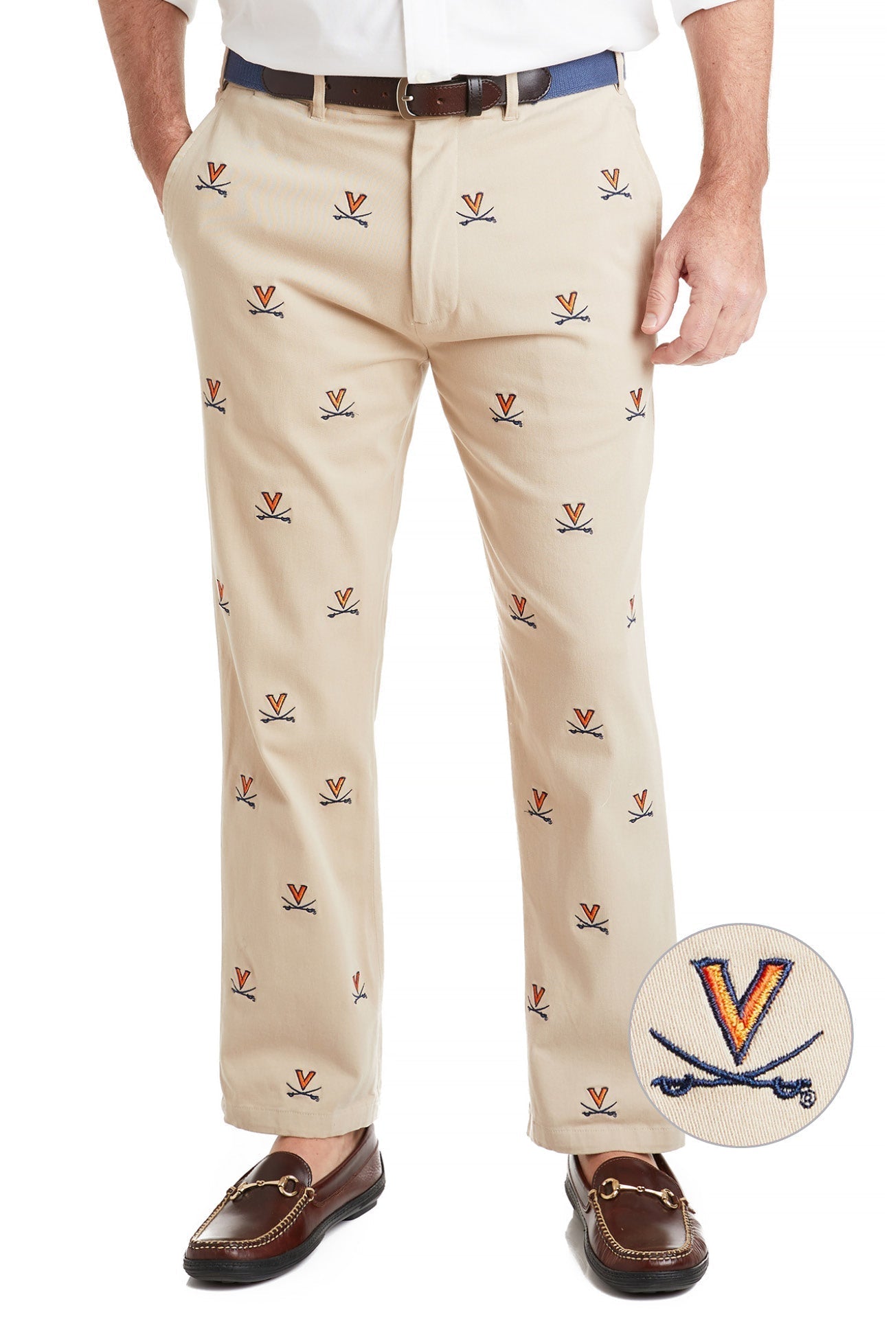 Collegiate Stretch Twill Pant Khaki with UVA - The Golf Guys Online