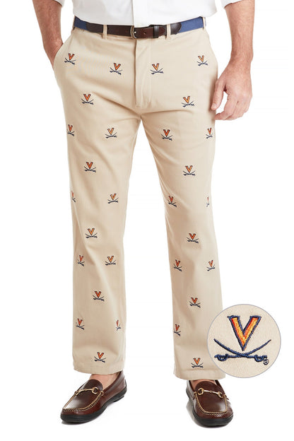 Collegiate Stretch Twill Pant Khaki with UVA - The Golf Guys Online