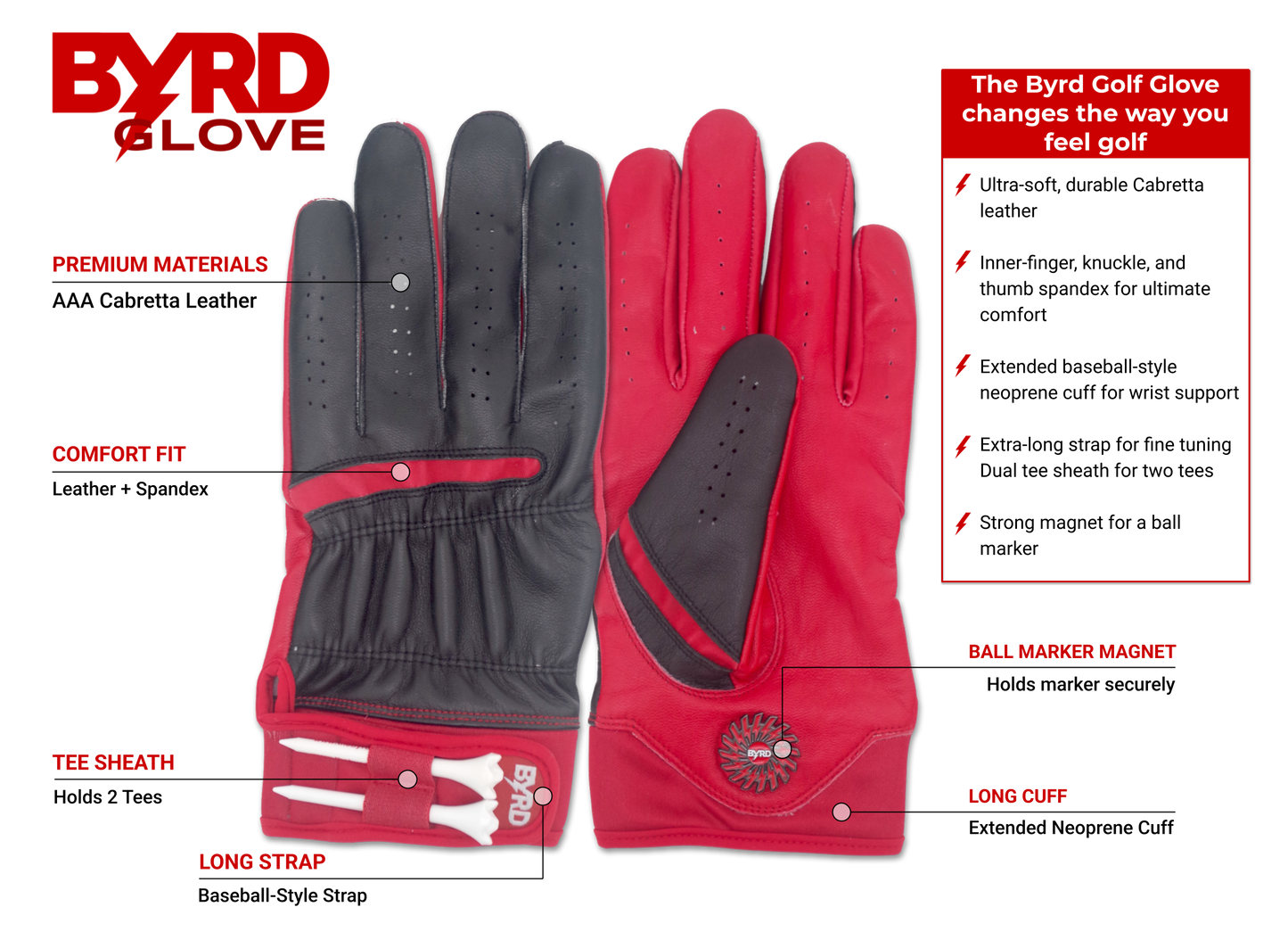 THE BYRD GOLF GLOVE - Black/Red - The Golf Guys Online