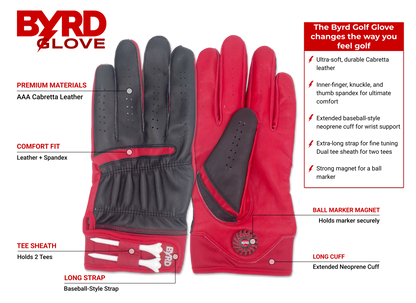 THE BYRD GOLF GLOVE - Black/Red - The Golf Guys Online