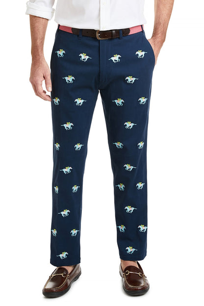 Harbor Pant Stretch Twill Nantucket Navy with Pastel Racing Horses - The Golf Guys Online