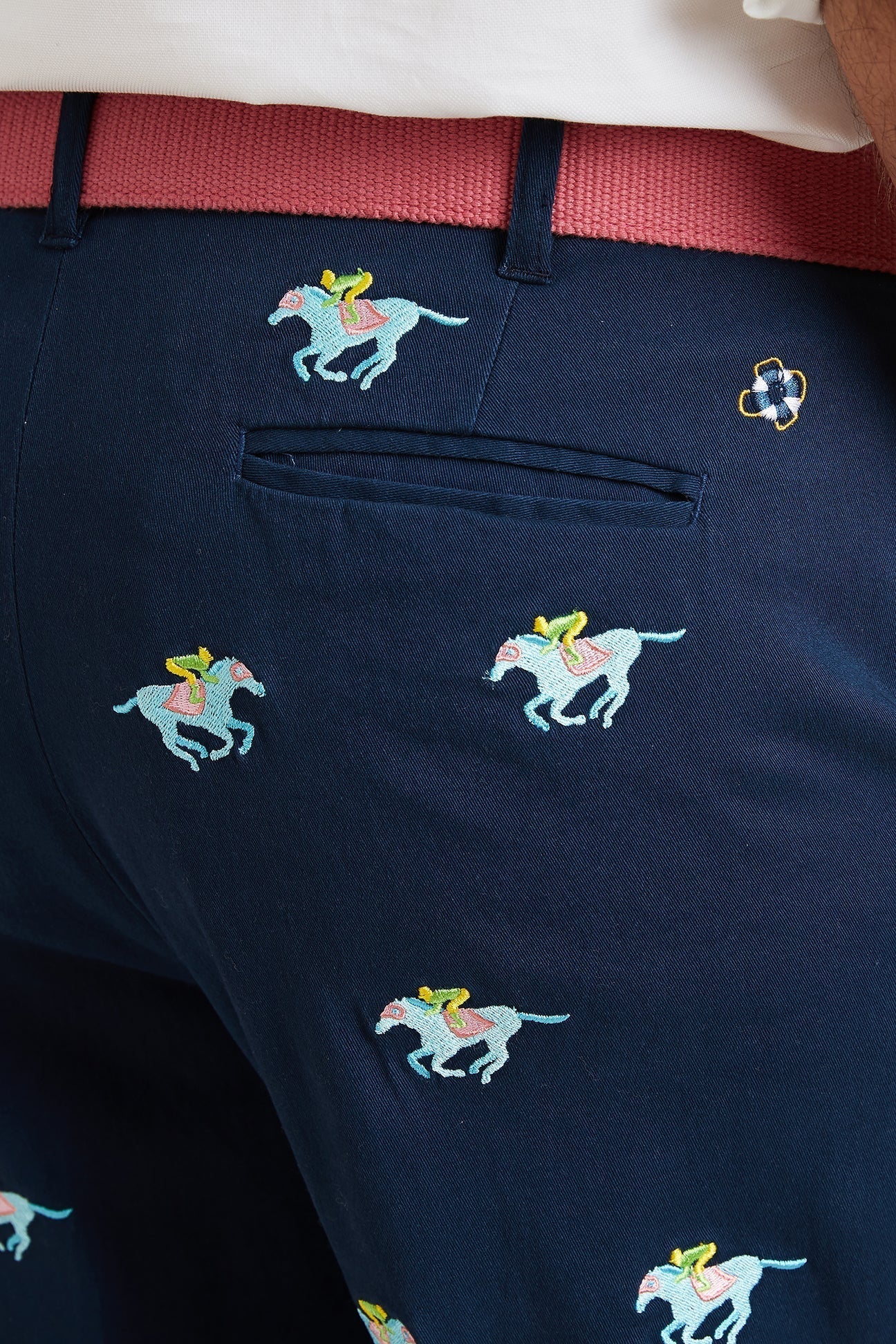 Harbor Pant Stretch Twill Nantucket Navy with Pastel Racing Horses - The Golf Guys Online