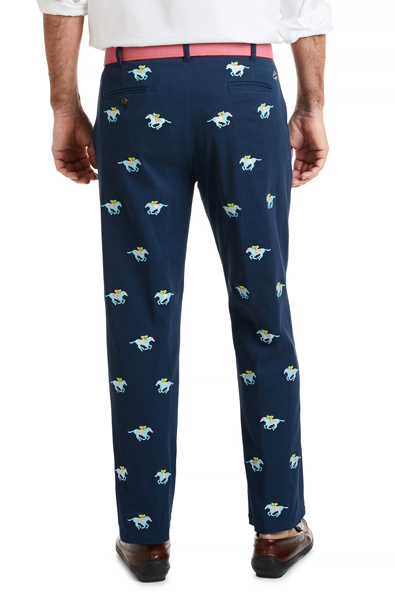 Harbor Pant Stretch Twill Nantucket Navy with Pastel Racing Horses - The Golf Guys Online