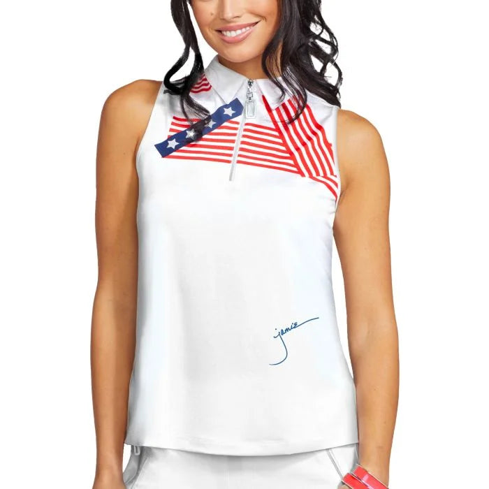 Jamie Sadock Spirit Basic Collection: Women's Sleeveless Shirt-White Crossings Print - The Golf Guys Online