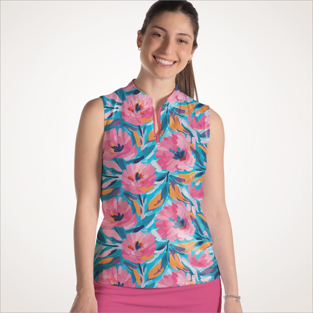 MILEY’S FLOWERS SLEEVELESS QUARTER ZIP TOP - The Golf Guys Online