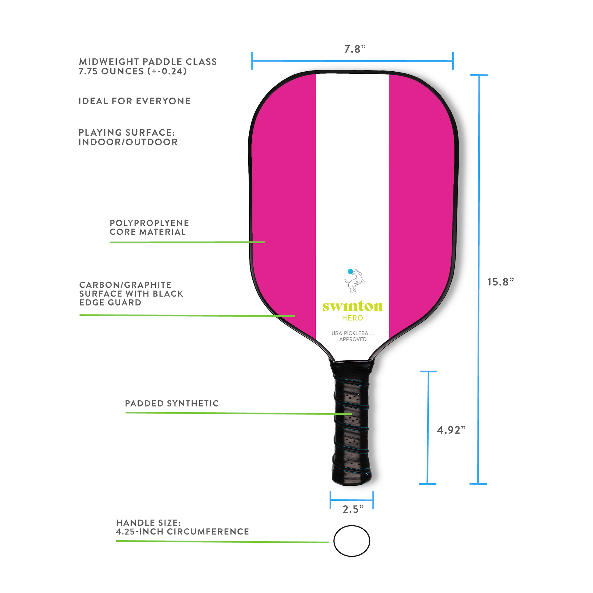 Hero Pink Stripe Pickleball Paddle - The Golf Guys Online