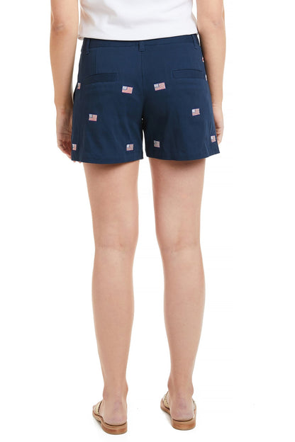 Sailing Short Stretch Twill Nantucket Navy with American Flag - The Golf Guys Online