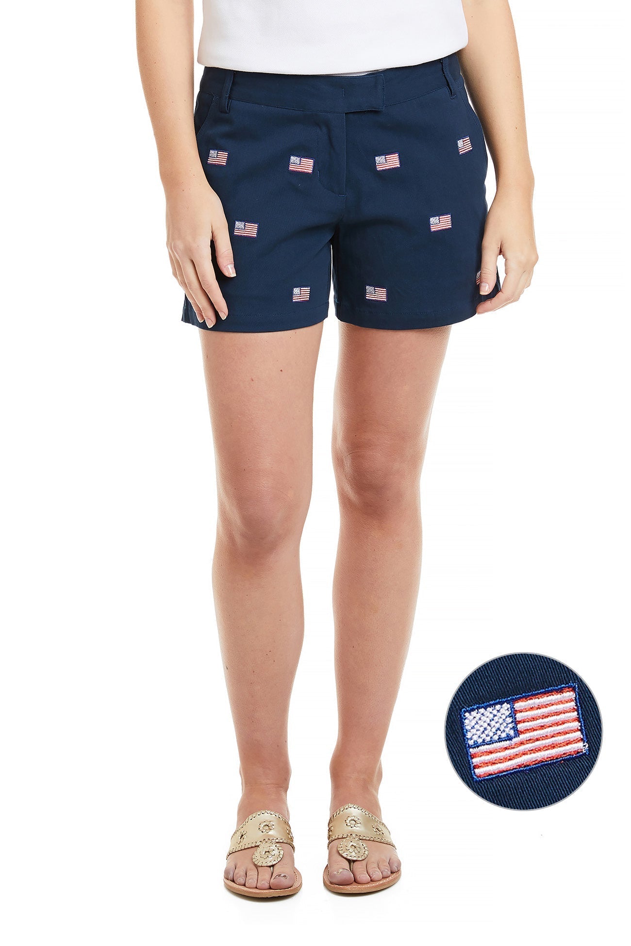 Sailing Short Stretch Twill Nantucket Navy with American Flag - The Golf Guys Online