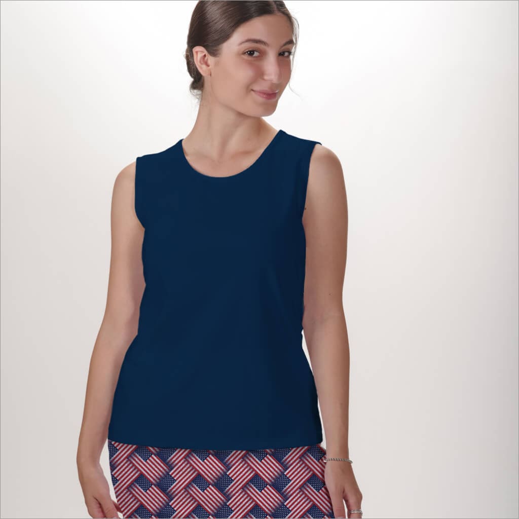NAVY SLEEVELESS CREW NECK TOP - The Golf Guys Online
