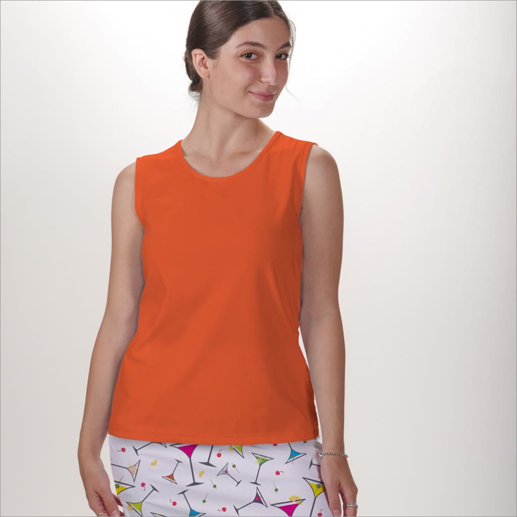 ORANGE SLEEVELESS CREW NECK TOP - The Golf Guys Online
