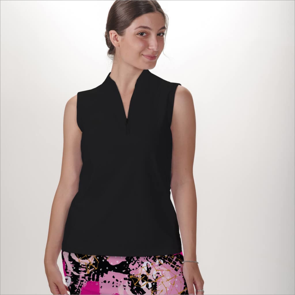 BLACK SLEEVELESS QUARTER ZIP TOP - The Golf Guys Online