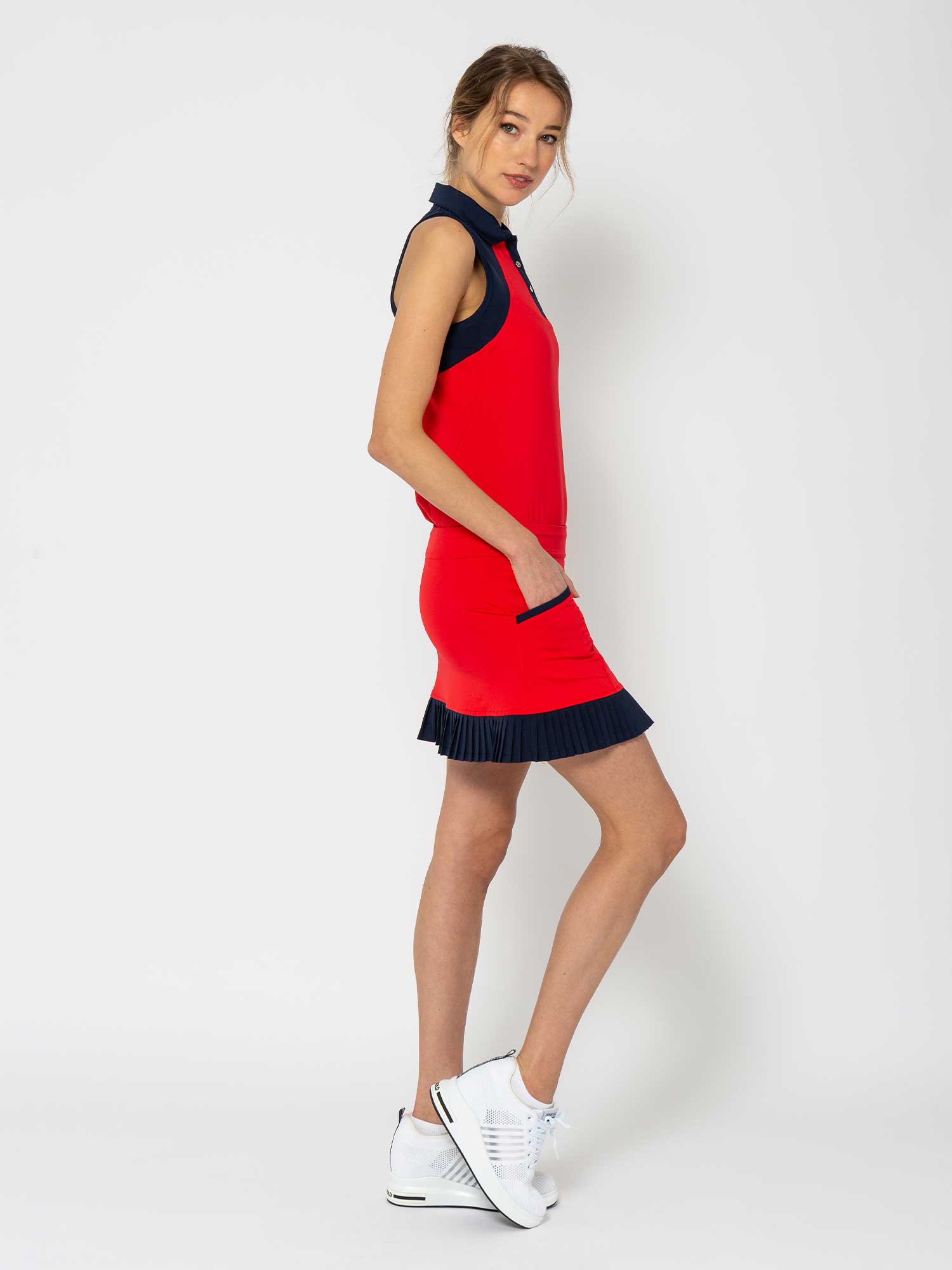 Kai 17" Pleated Skirt - Poppy/Midnight - The Golf Guys Online