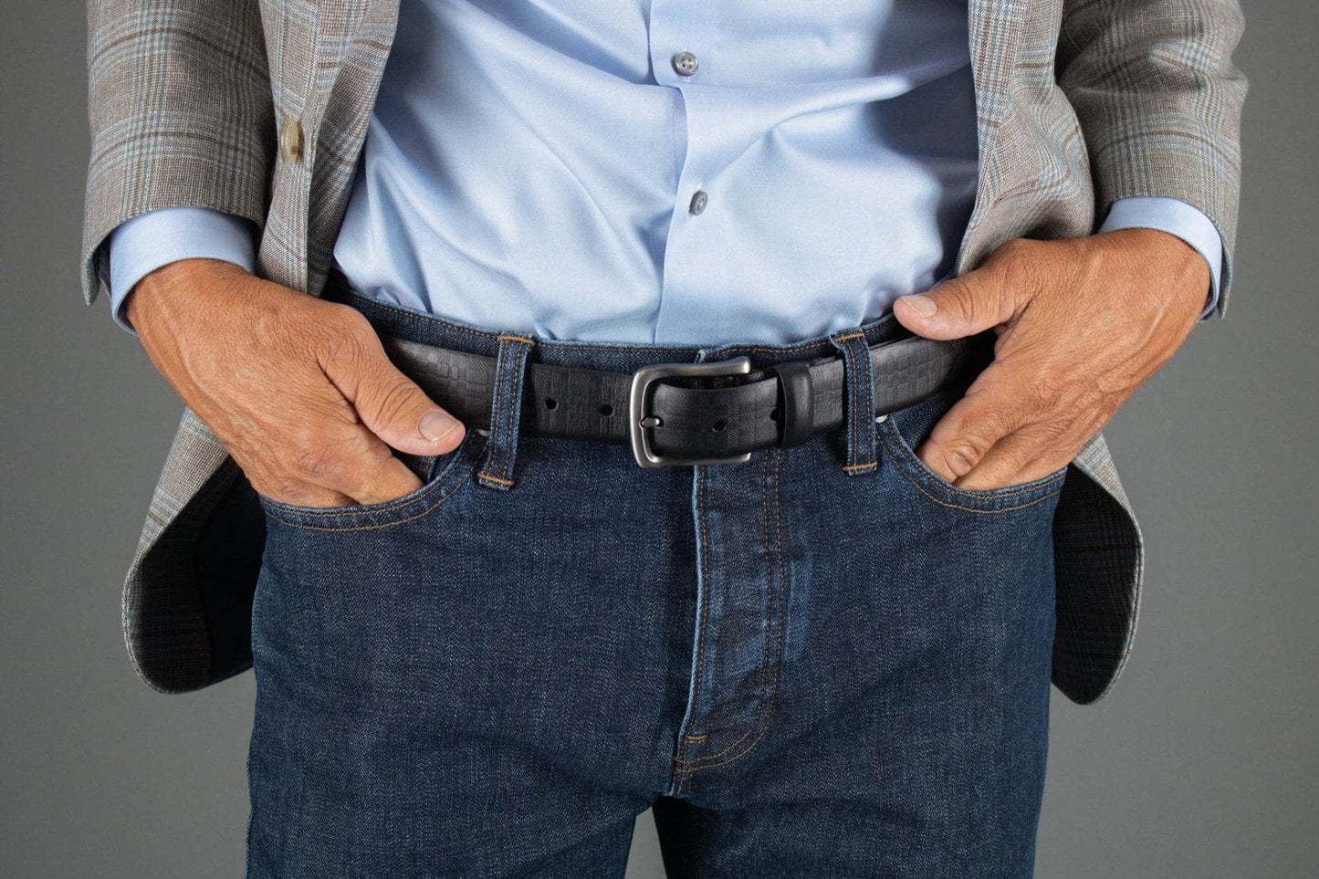 Caelen Plaid Embossed Leather Belt - The Golf Guys Online