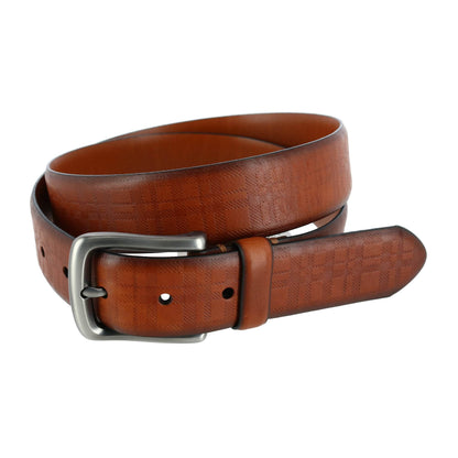 Caelen Plaid Embossed Leather Belt - The Golf Guys Online
