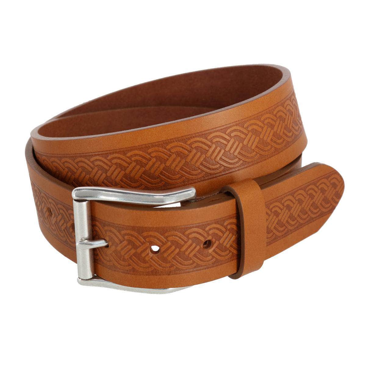 Grady 40mm Celtic Scroll Embossed Leather Jean Belt - The Golf Guys Online
