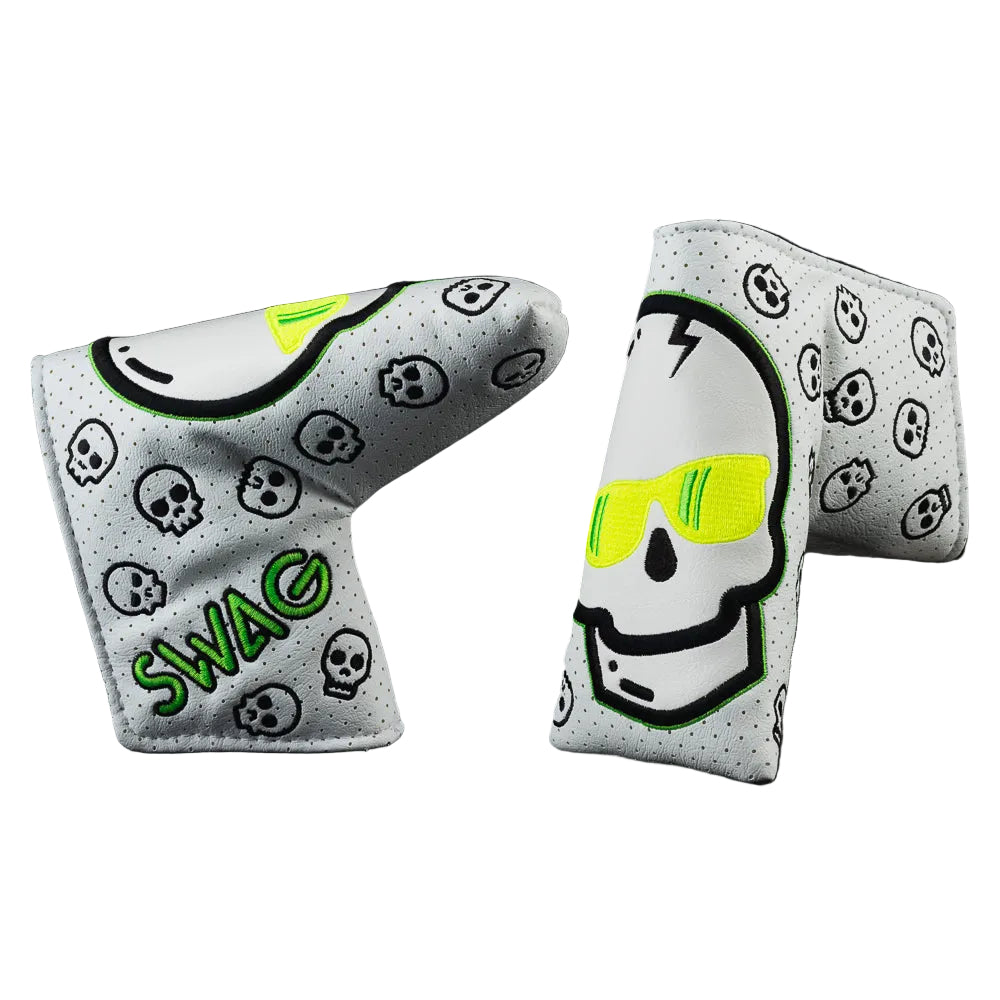SWAG Golf Ecto Flare Skull blade putter headcover in white, neon yellow and green