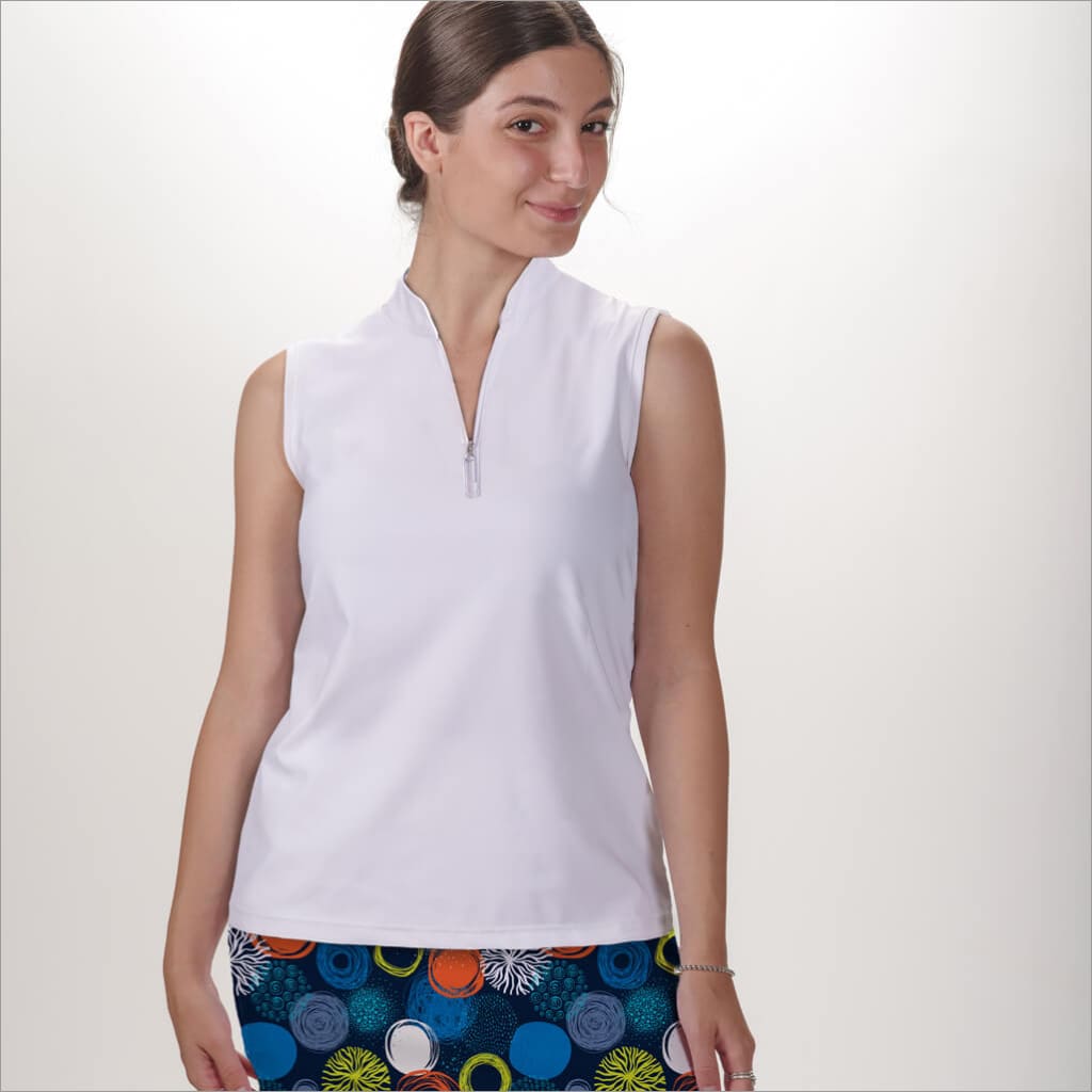 WHITE SLEEVELESS QUARTER ZIP TOP - The Golf Guys Online